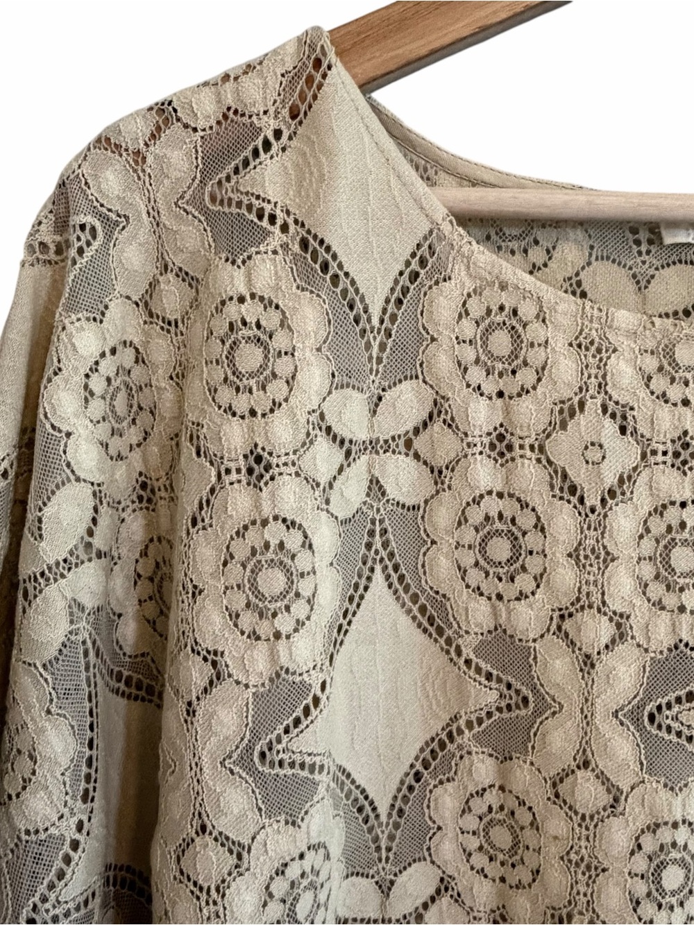 Easel Womens Boho Lace Tunic Top Size L Beachy Coastal Grandma Cottage Oversized - Picture 2 of 7